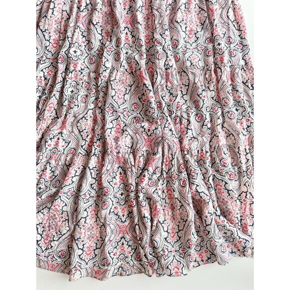 CLUB MONACO Whiite Printed Silk Crepe Ruffle Tiered A-Line Maxi Dress, Size 0 - Picture 8 of 15